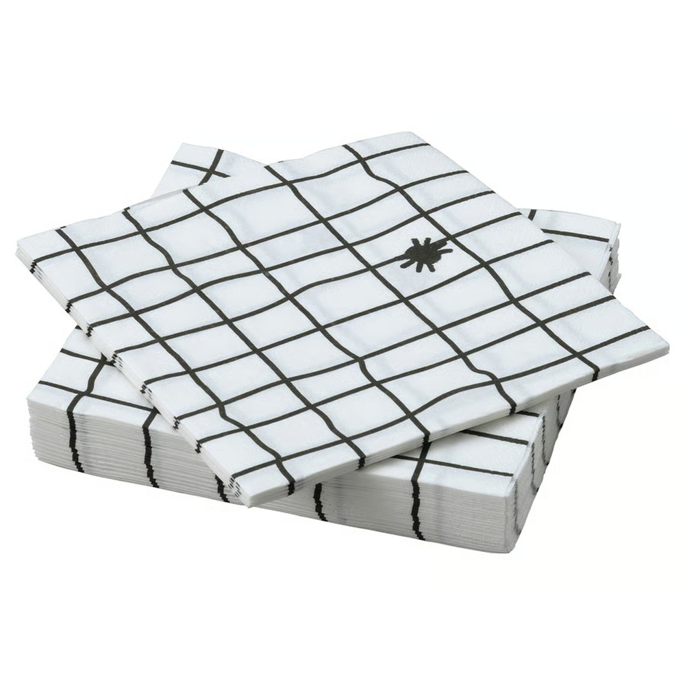 IKEA KUSTFYR Paper Napkin, White/Black, 13"x13", 30 Pack (305.995.92) NEW